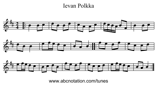 Ievan Polkka - staff notation