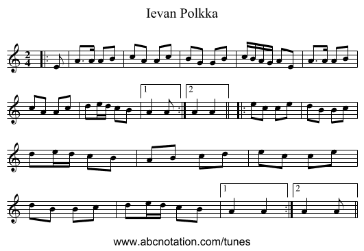 Ievan Polkka - staff notation