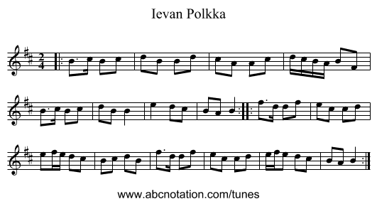 Ievan Polkka - staff notation