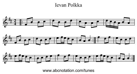 Ievan Polkka - staff notation