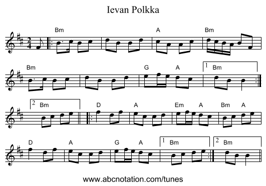 Ievan Polkka - staff notation