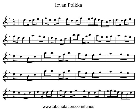 Ievan Polkka - staff notation