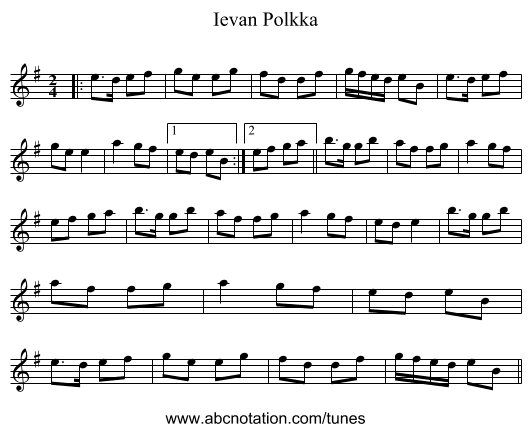Ievan Polkka - staff notation