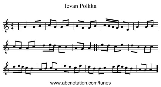 Ievan Polkka - staff notation