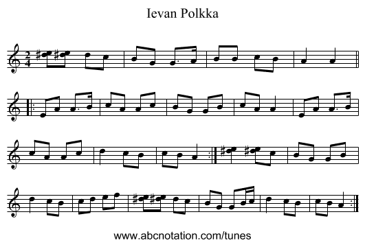 Ievan Polkka - staff notation