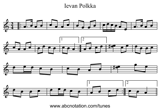 Ievan Polkka - staff notation