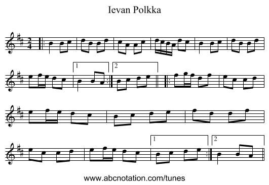 Ievan Polkka - staff notation