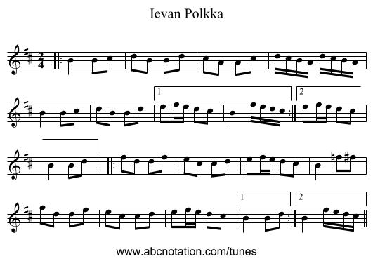 Ievan Polkka - staff notation