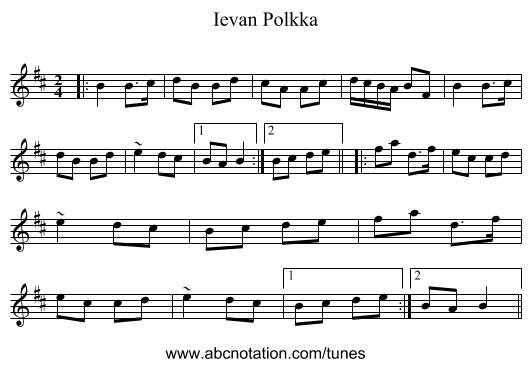 Ievan Polkka - staff notation
