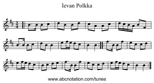 Ievan Polkka - staff notation