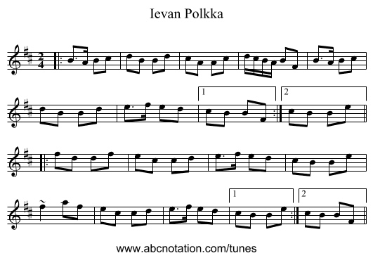 Ievan Polkka - staff notation