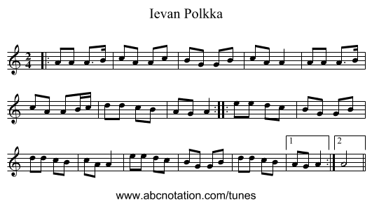 Ievan Polkka - staff notation