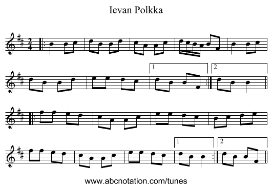 Ievan Polkka - staff notation