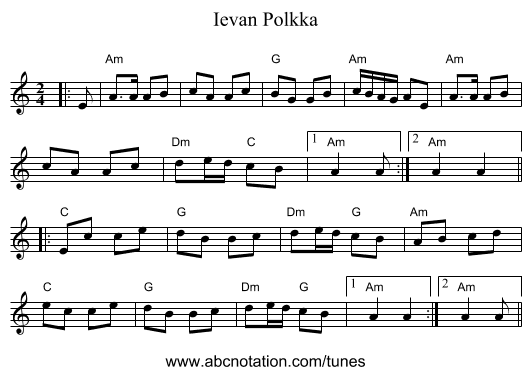 Ievan Polkka - staff notation