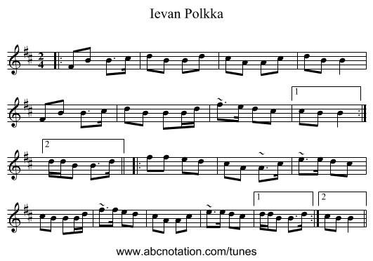 Ievan Polkka - staff notation