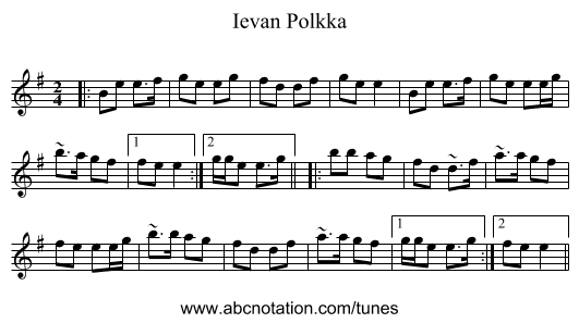 Ievan Polkka - staff notation