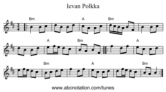Ievan Polkka - staff notation