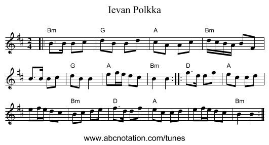 Ievan Polkka - staff notation