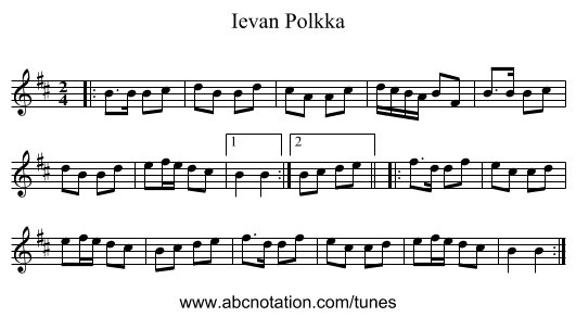 Ievan Polkka - staff notation
