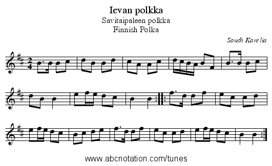 Ievan polkka - staff notation
