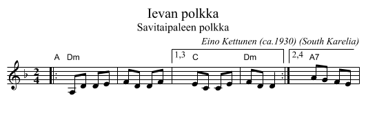 Ievan polkka - staff notation