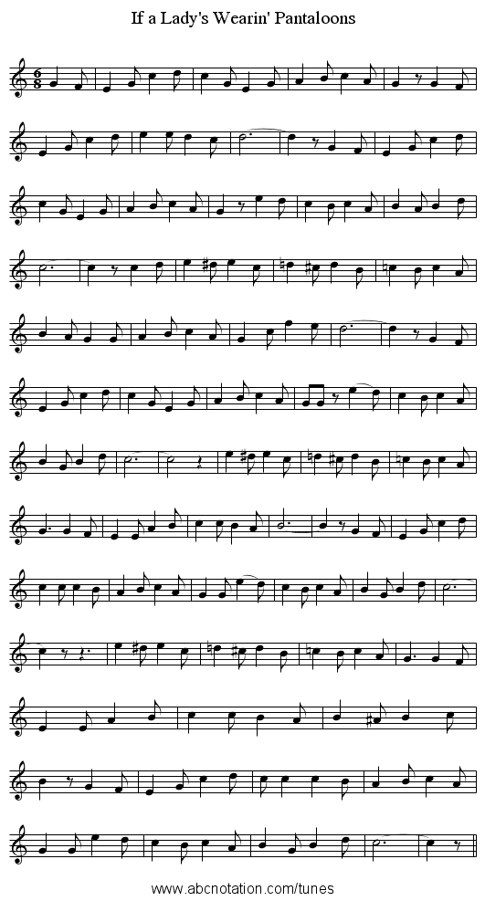 If a Lady's Wearin' Pantaloons - staff notation
