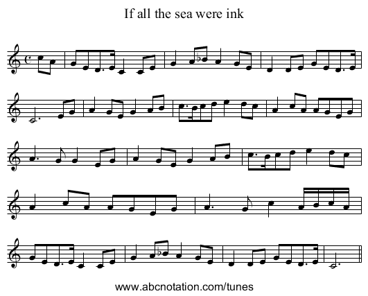 If all the sea were ink - staff notation