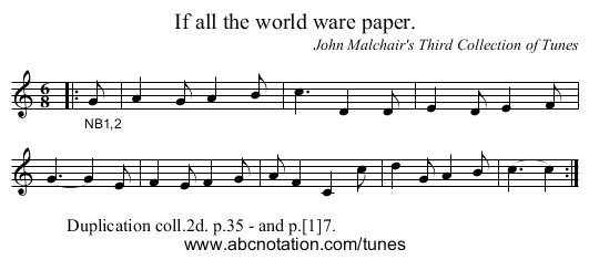 If all the world ware paper. - staff notation