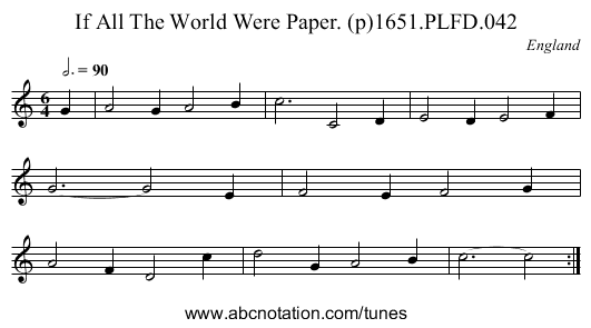 If All The World Were Paper. (p)1651.PLFD.042 - staff notation