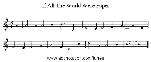 If All The World Were Paper - staff notation
