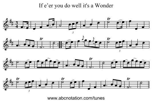 If e’er you do well it's a Wonder - staff notation