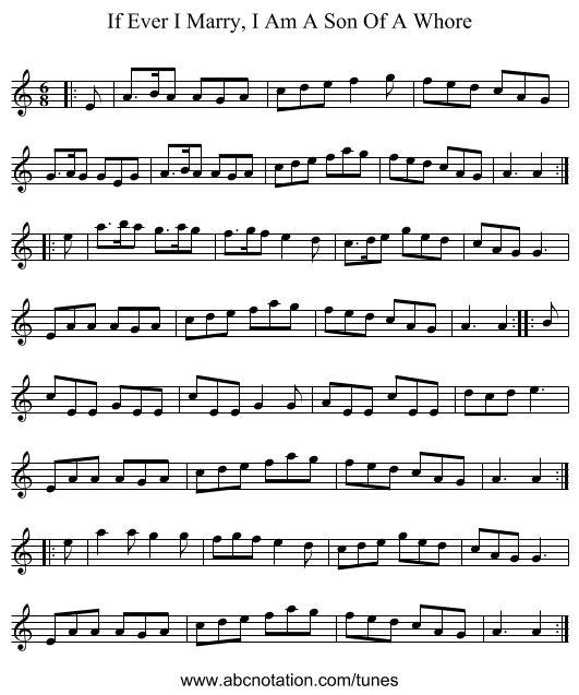If Ever I Marry, I Am A Son Of A Whore - staff notation
