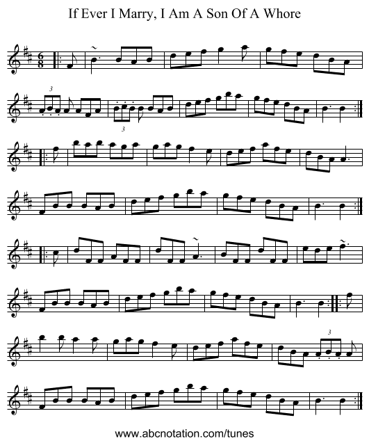 If Ever I Marry, I Am A Son Of A Whore - staff notation