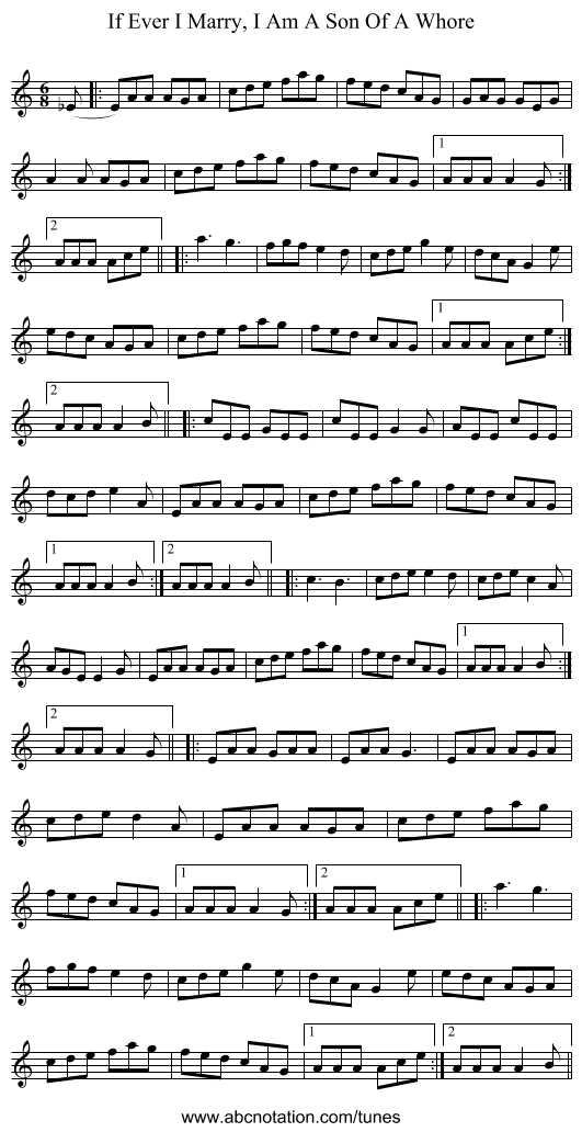 If Ever I Marry, I Am A Son Of A Whore - staff notation