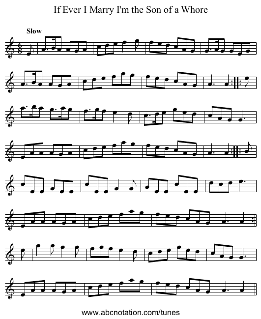 If Ever I Marry I'm the Son of a Whore - staff notation
