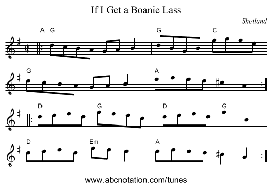 If I Get a Boanie Lass - staff notation