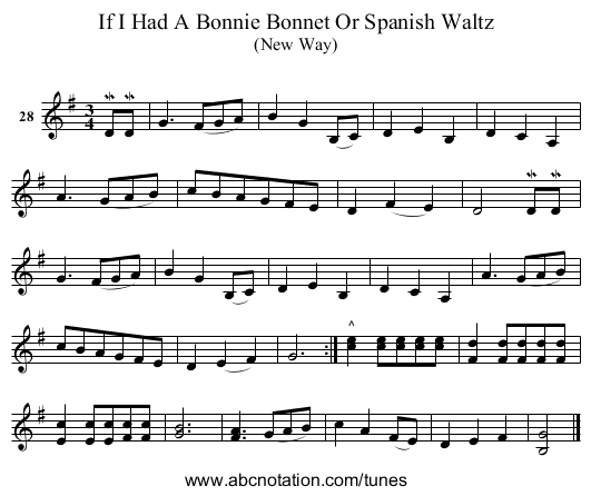 If I Had A Bonnie Bonnet Or Spanish Waltz - staff notation
