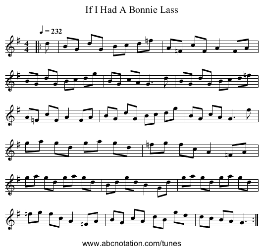 If I Had A Bonnie Lass - staff notation
