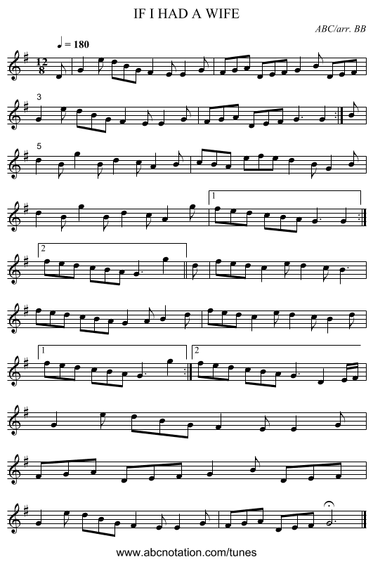 IF I HAD A WIFE - staff notation