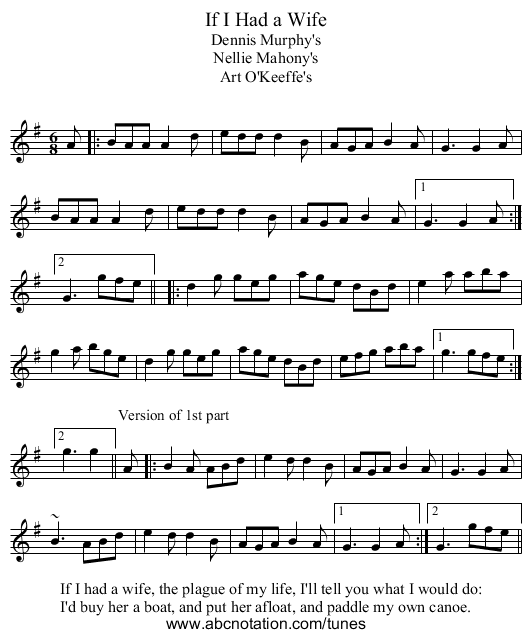 If I Had a Wife - staff notation