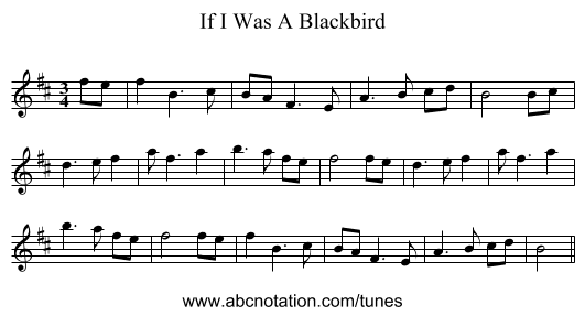 If I Was A Blackbird - staff notation