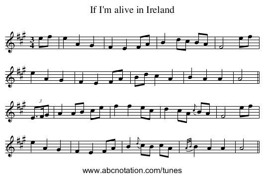 If I'm alive in Ireland - staff notation