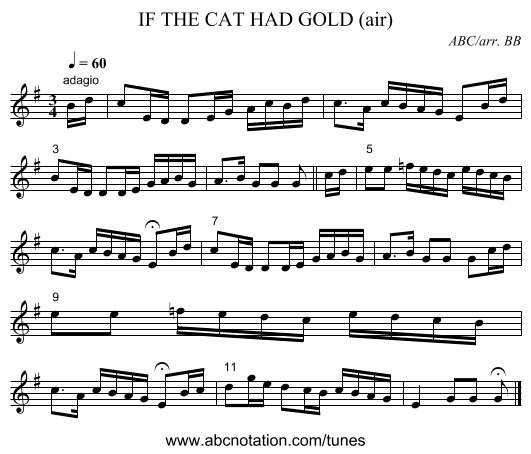 IF THE CAT HAD GOLD (air) - staff notation