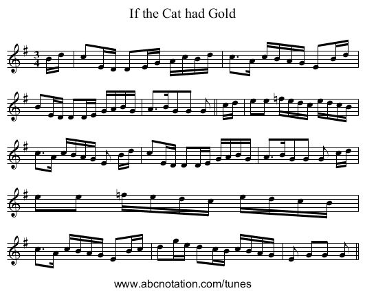 If the Cat had Gold - staff notation