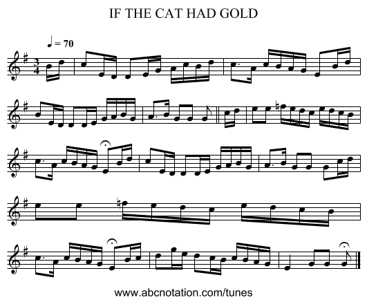 IF THE CAT HAD GOLD - staff notation