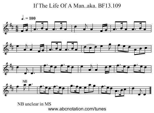 If The Life Of A Man..aka. BF13.109 - staff notation