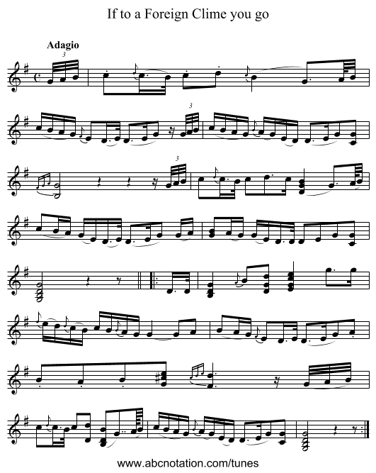If to a Foreign Clime you go - staff notation