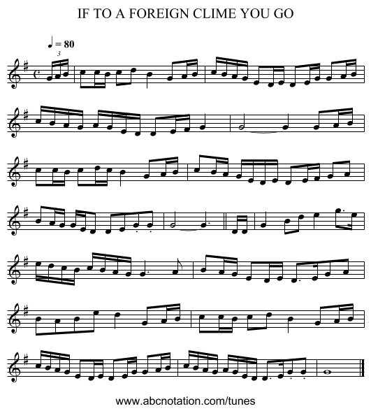 IF TO A FOREIGN CLIME YOU GO - staff notation