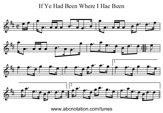 If Ye Had Been Where I Hae Been - staff notation