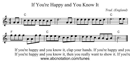 If You're Happy and You Know It - staff notation